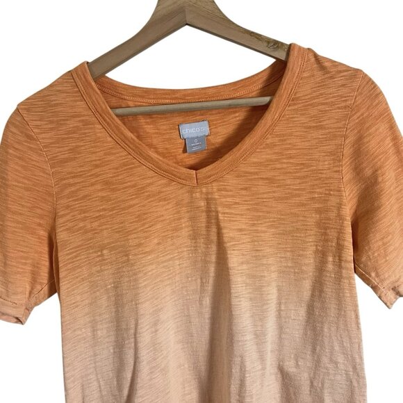 Chicos V Neck Tee Size 0 Small Orange Cream Ombre Cotton Modal Slub 570326966 - Picture 4 of 10